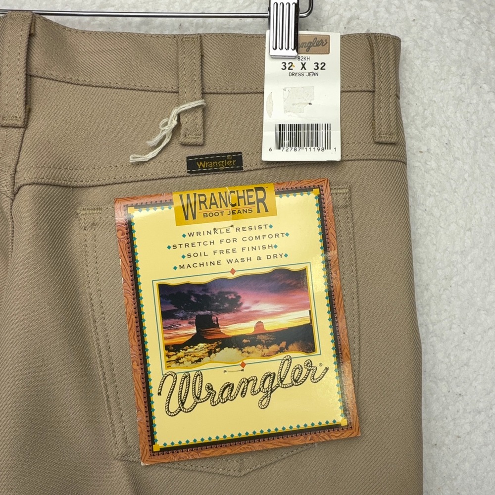 Wrangler Wrancher Boot Jeans Mens 32x32 Khaki Tan Dress Jean 82KH New With Tags